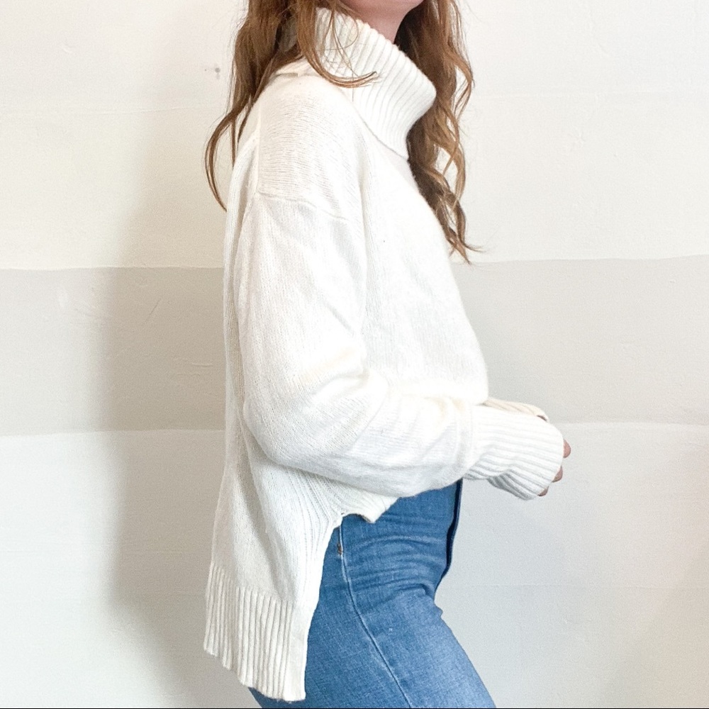 Anthro Off White Oversized Pullover Turtleneck Sweater